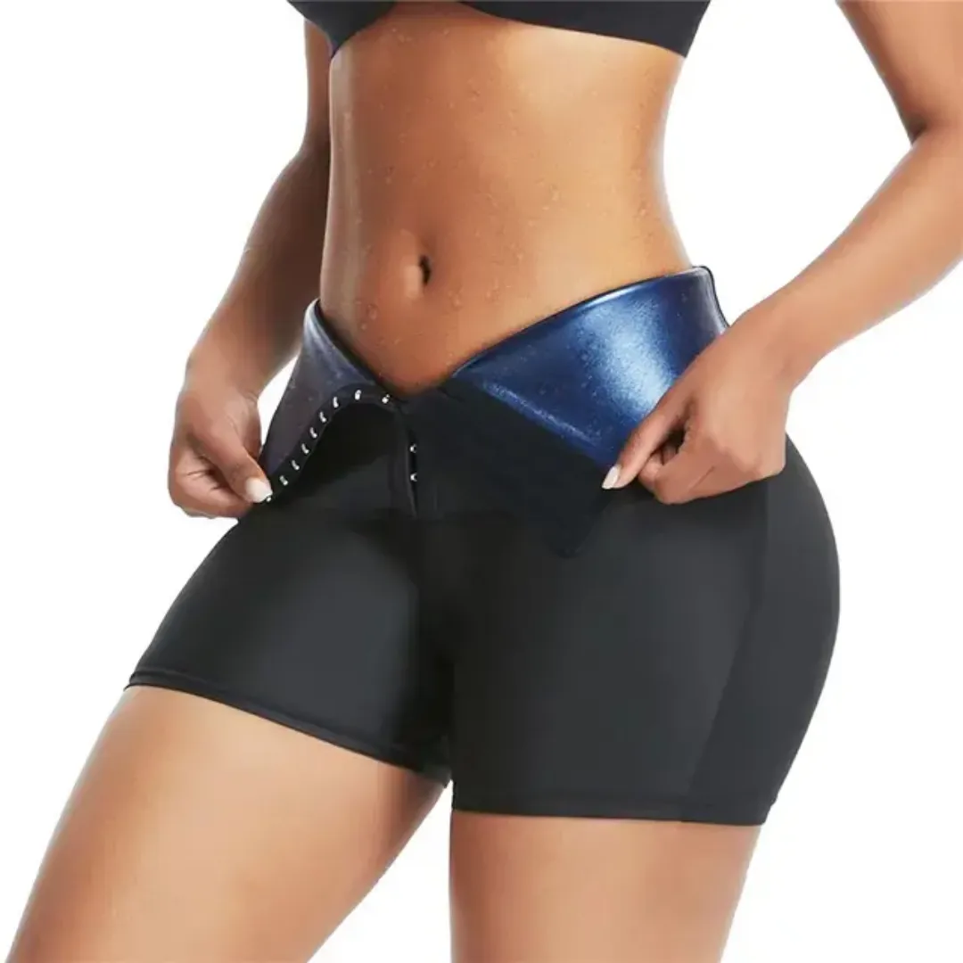 Short Gainant Femme Fitness & Sudation – Taille Haute Ajustable avec Crochet | Effet Sauna Minceur