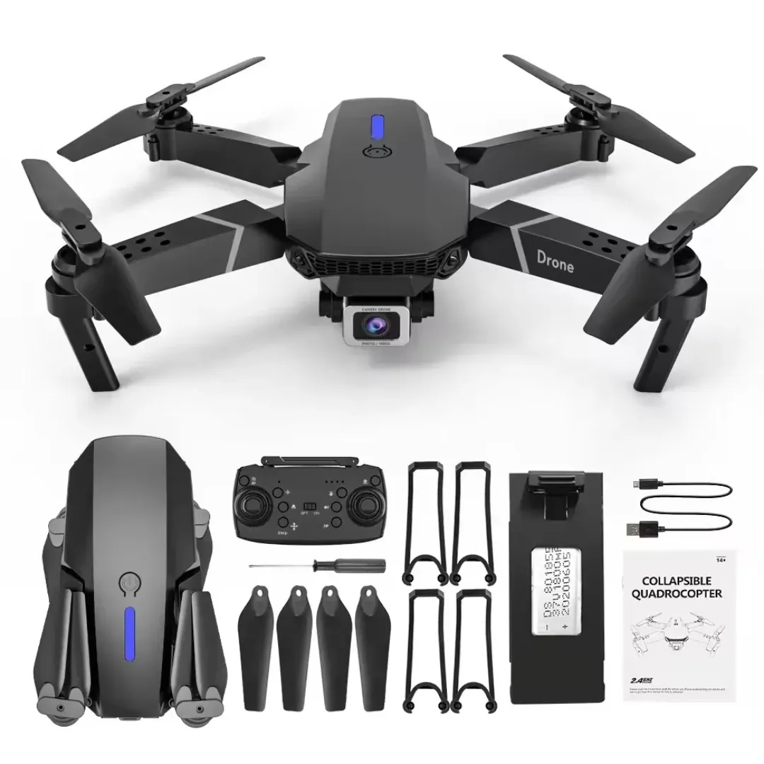 Drone Pliable E88 4K HD avec Double Caméra WiFi – Télécommande, Transmission en Temps Réel, Idéal Débutants