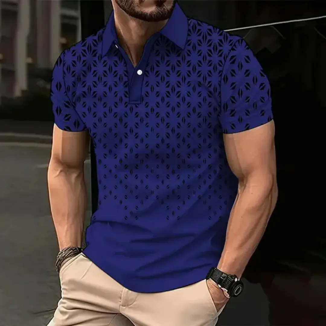 Polo Homme Design Géométrique – Manches Courtes, Confort & Élégance | Polyester Anti-Rétrécissemen