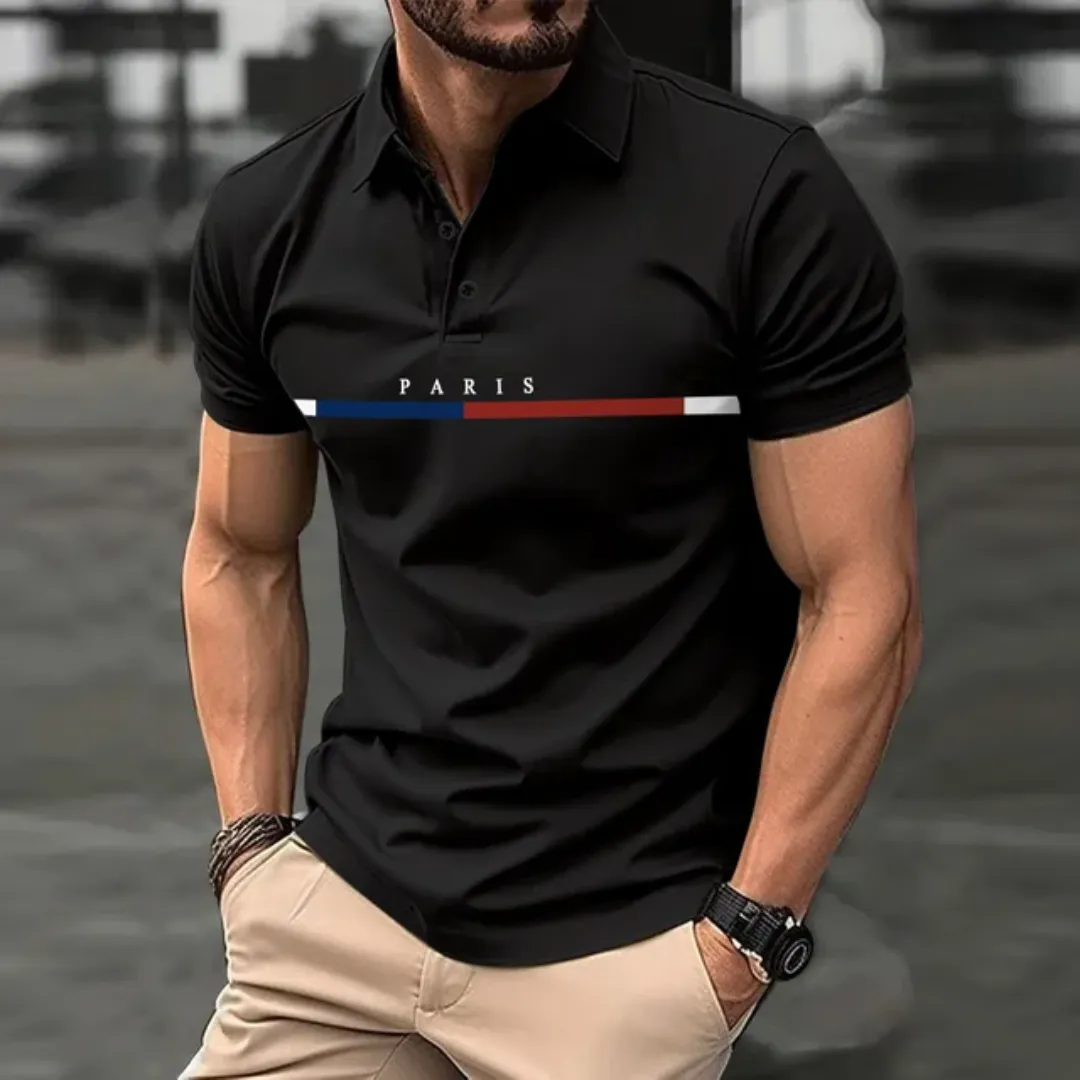 Polo Homme "Paris" – Design Tricolore, Manches Courtes, Style Décontracté Élégant