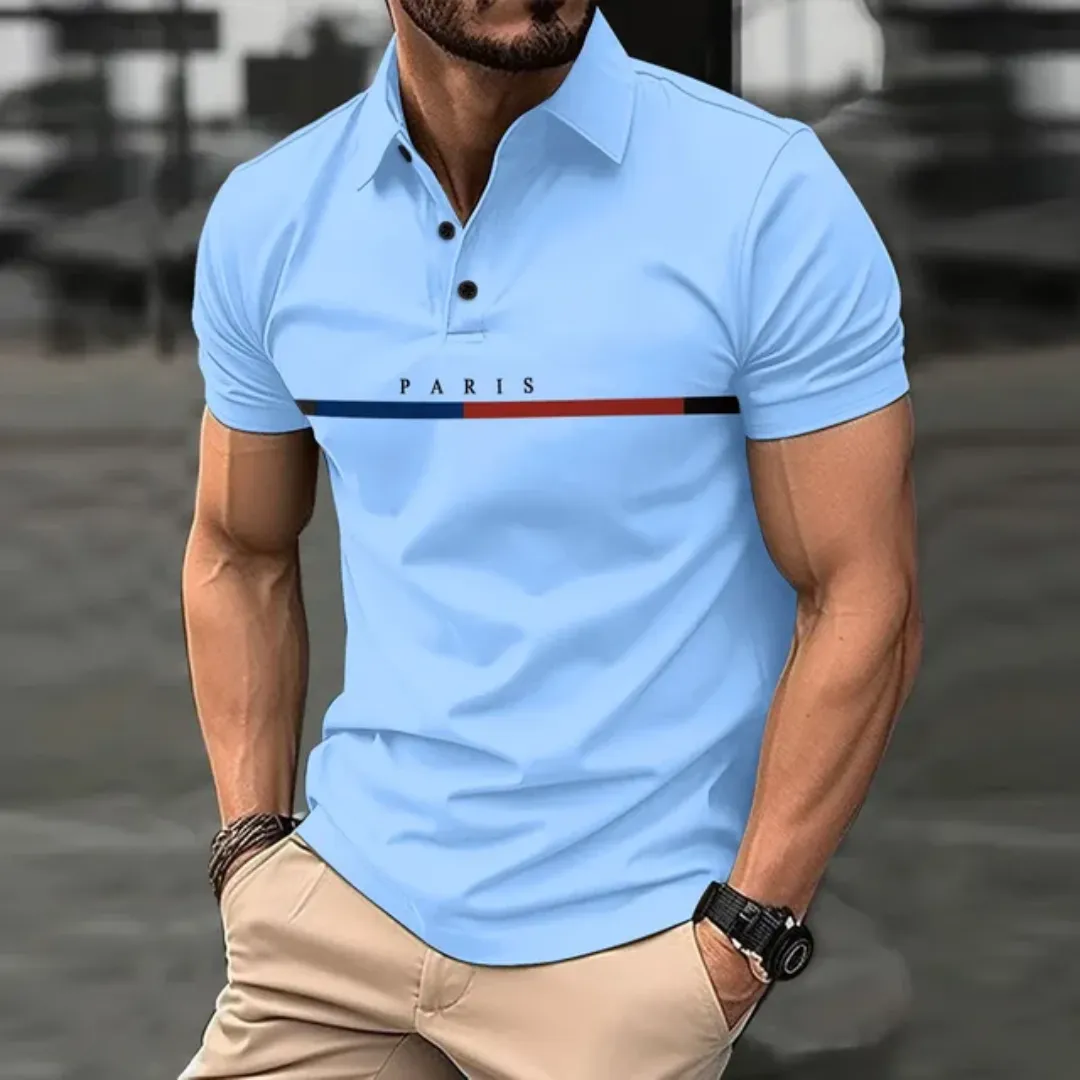 Polo Homme "Paris" – Design Tricolore, Manches Courtes, Style Décontracté Élégant