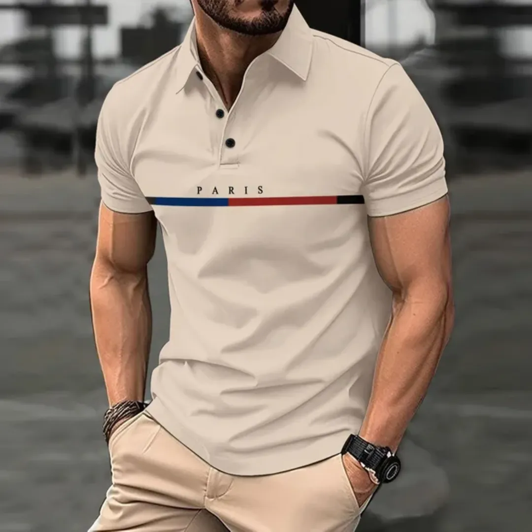 Polo Homme "Paris" – Design Tricolore, Manches Courtes, Style Décontracté Élégant