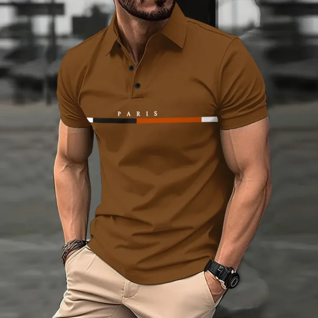 Polo Homme "Paris" – Design Tricolore, Manches Courtes, Style Décontracté Élégant