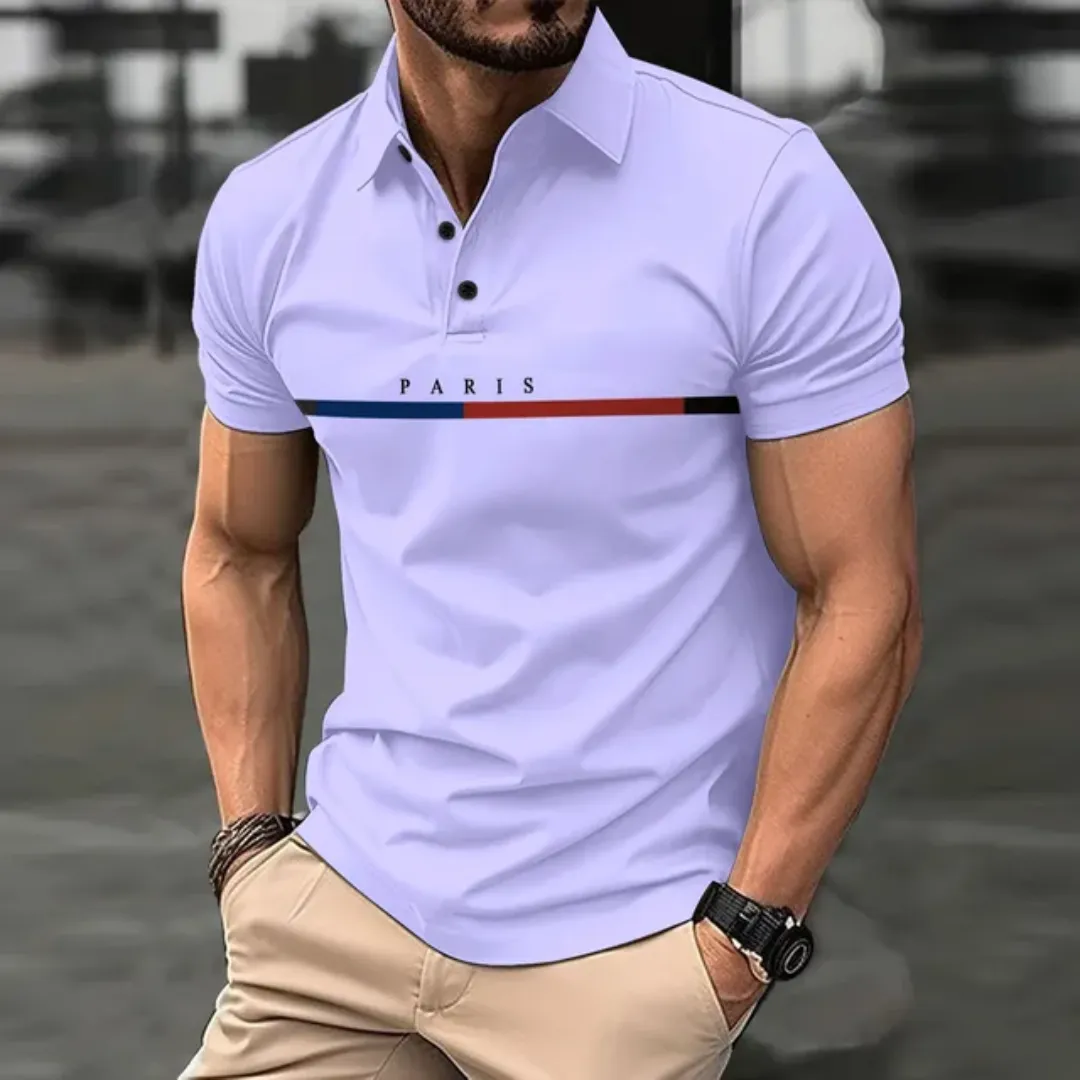 Polo Homme "Paris" – Design Tricolore, Manches Courtes, Style Décontracté Élégant