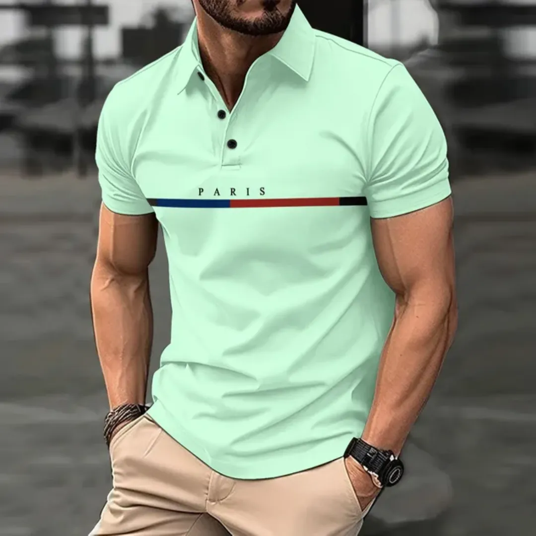 Polo Homme "Paris" – Design Tricolore, Manches Courtes, Style Décontracté Élégant