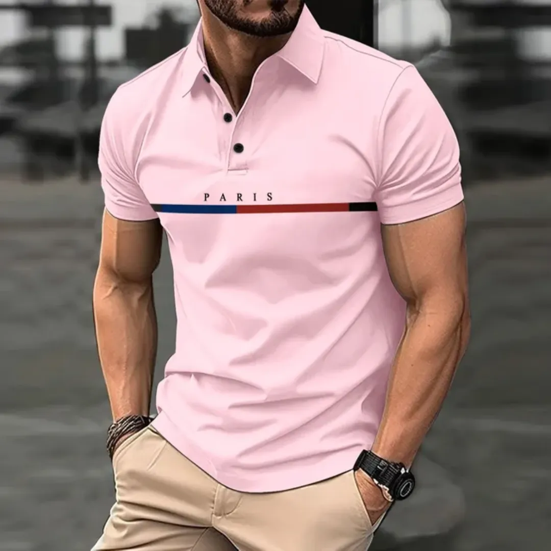 Polo Homme "Paris" – Design Tricolore, Manches Courtes, Style Décontracté Élégant