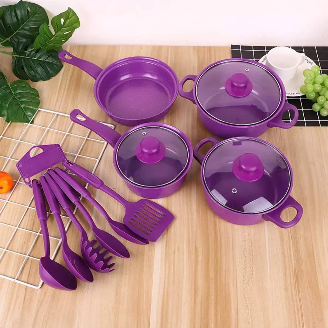 Batterie de Cuisine 13 Pièces – Casseroles et Poêles Antiadhésives avec Couvercles – Ensemble Complet Multifonction pour Tous Feux