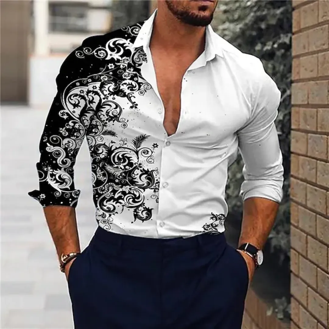 Chemise Homme Dégradée à Imprimé Floral – Élégante, Respirante et Tendance – Printemps/Automne