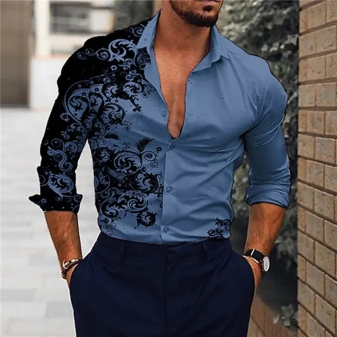 Chemise Homme Dégradée à Imprimé Floral – Élégante, Respirante et Tendance – Printemps/Automne