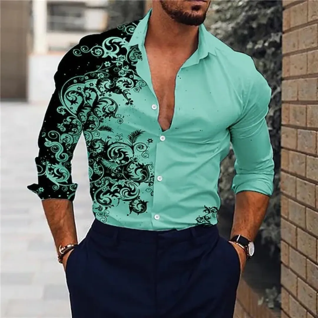 Chemise Homme Dégradée à Imprimé Floral – Élégante, Respirante et Tendance – Printemps/Automne