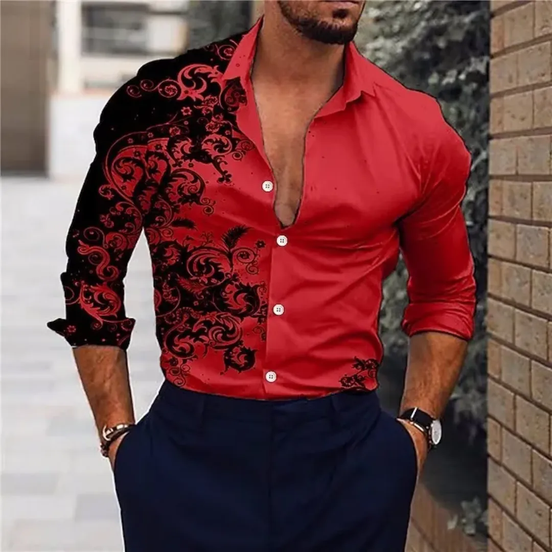 Chemise Homme Dégradée à Imprimé Floral – Élégante, Respirante et Tendance – Printemps/Automne