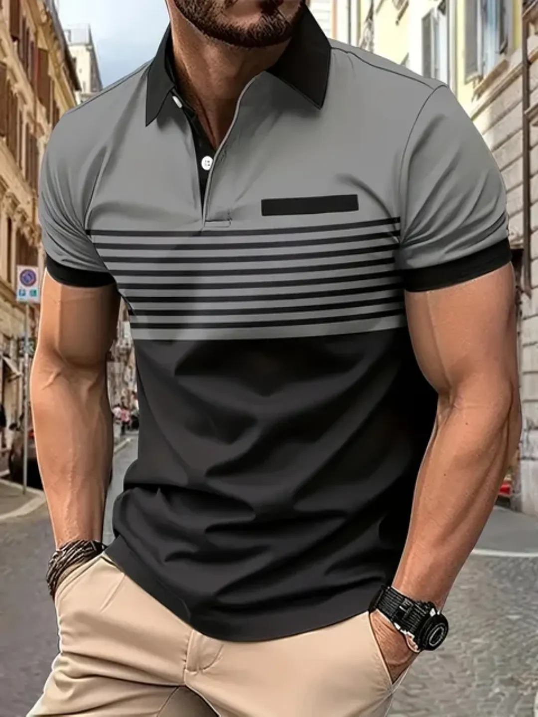 Polo Homme Élégant Bicolore – Tendance Été, Manches Courtes, Col Boutonné – Look Sport-Chic