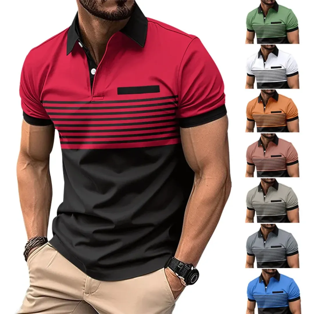 Polo Homme Élégant Bicolore – Tendance Été, Manches Courtes, Col Boutonné – Look Sport-Chic