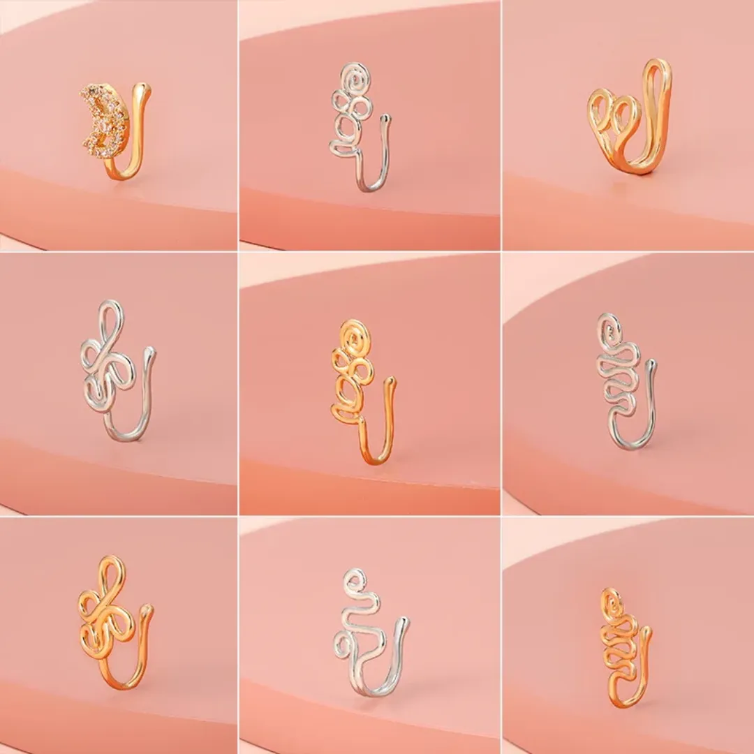 Piercing de Nez Sans Perçage – Anneau U en Titane avec Strass Zircon – Formes Étoile, Couronne, Lune