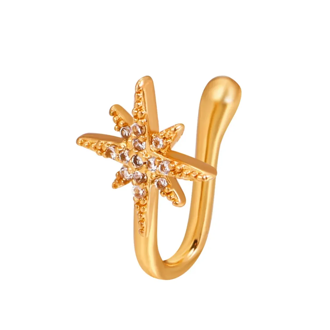 Piercing de Nez Sans Perçage – Anneau U en Titane avec Strass Zircon – Formes Étoile, Couronne, Lune