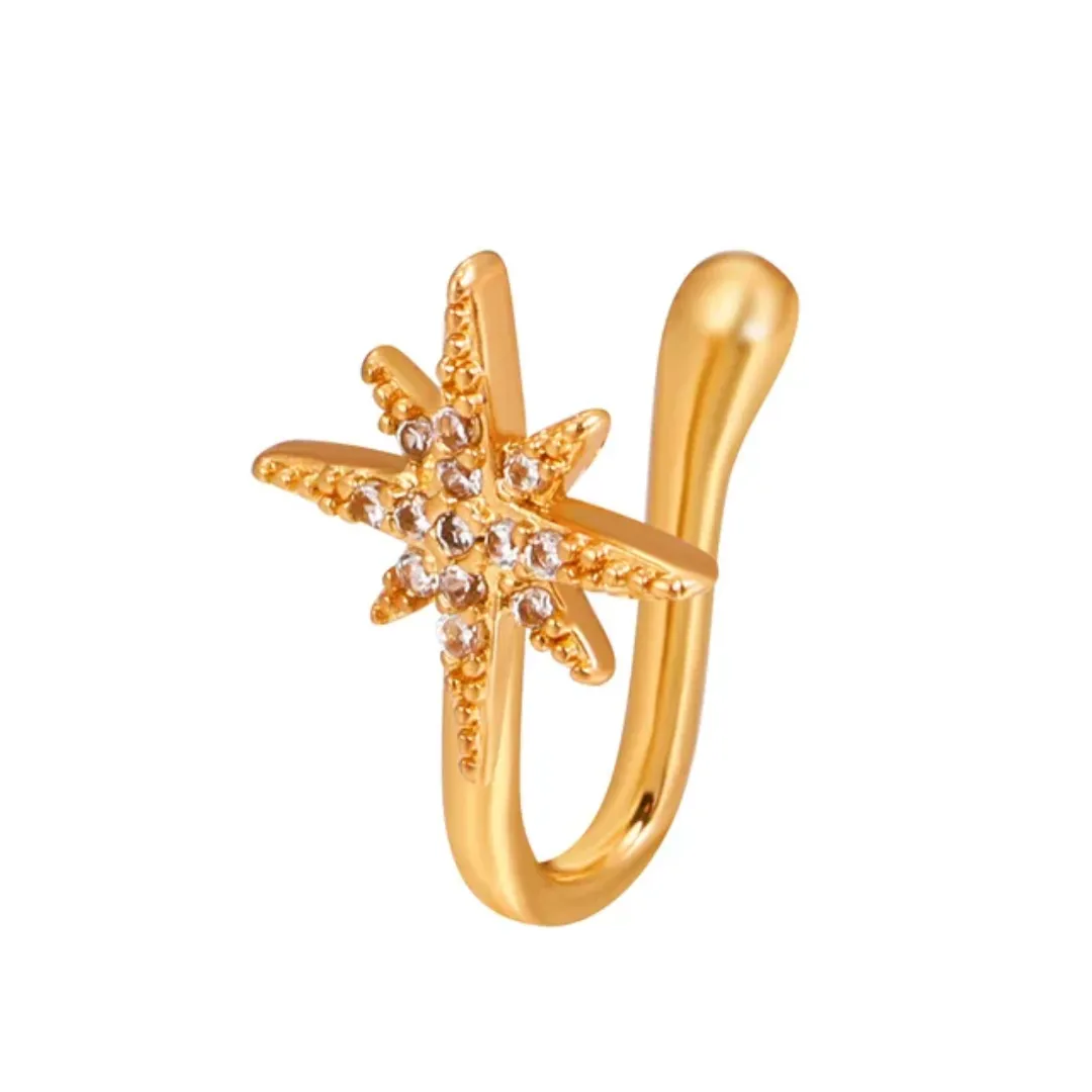 Piercing de Nez Sans Perçage – Anneau U en Titane avec Strass Zircon – Formes Étoile, Couronne, Lune