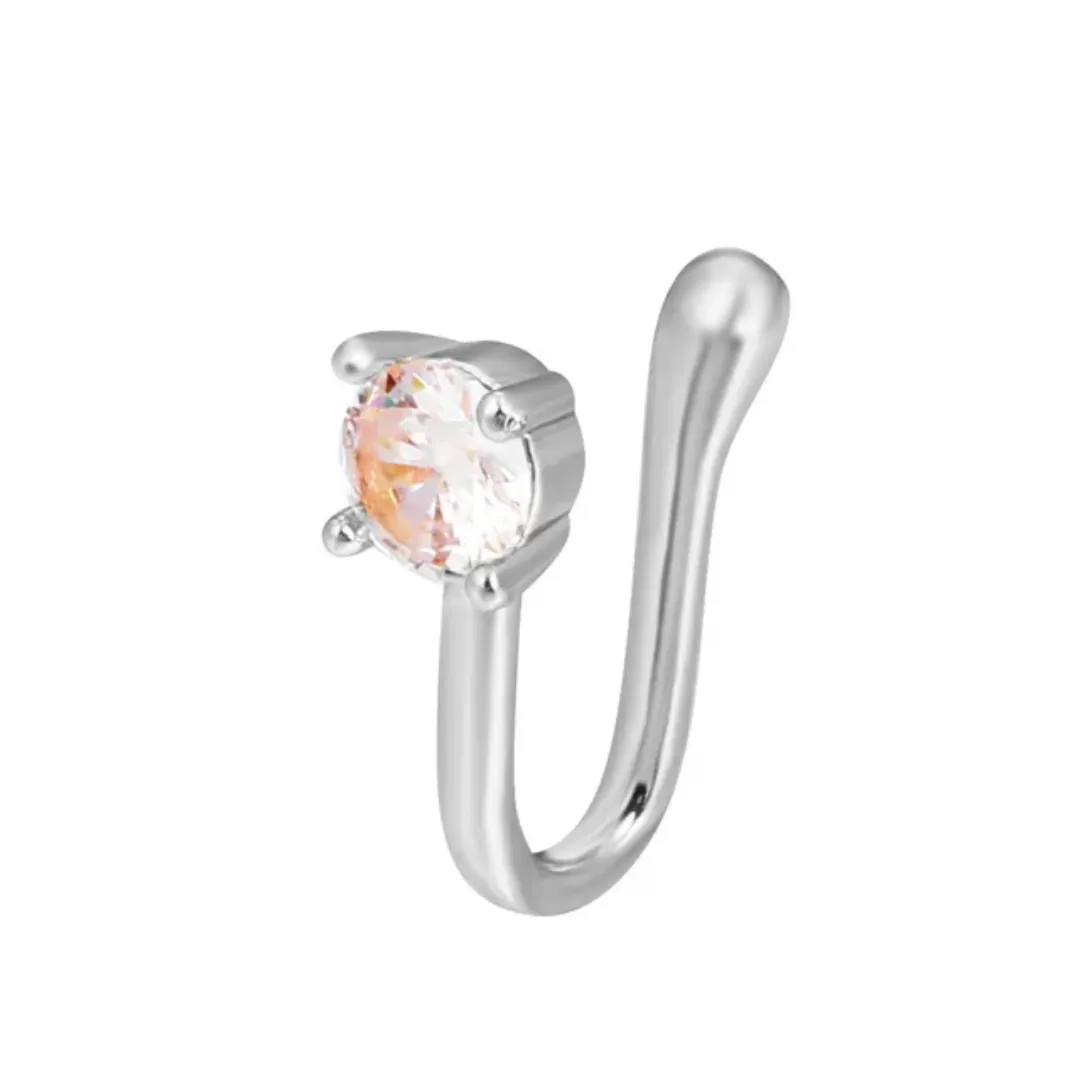 Piercing de Nez Sans Perçage – Anneau U en Titane avec Strass Zircon – Formes Étoile, Couronne, Lune