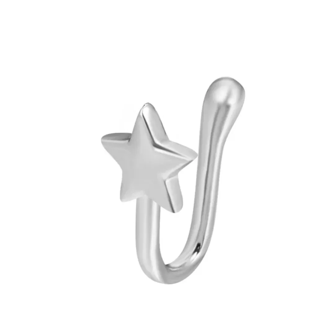 Piercing de Nez Sans Perçage – Anneau U en Titane avec Strass Zircon – Formes Étoile, Couronne, Lune
