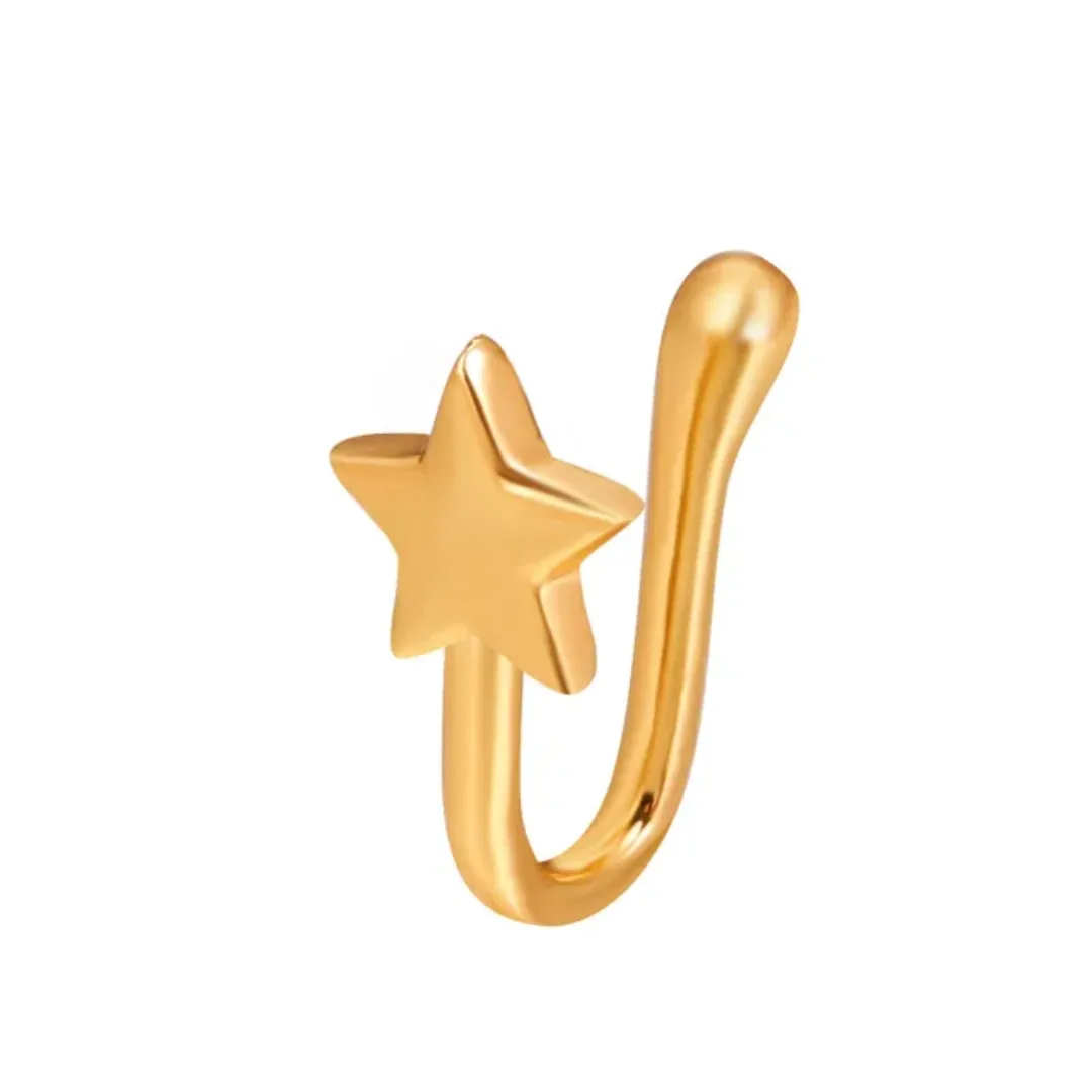 Piercing de Nez Sans Perçage – Anneau U en Titane avec Strass Zircon – Formes Étoile, Couronne, Lune
