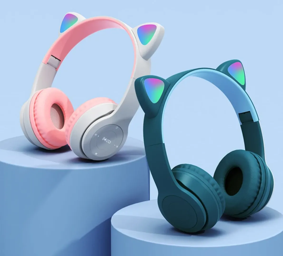 Casque Audio Bluetooth 5.0 LED Oreilles de Chat – Sans Fil avec Micro, Carte TF, Radio FM – Pour Enfants et Adultes