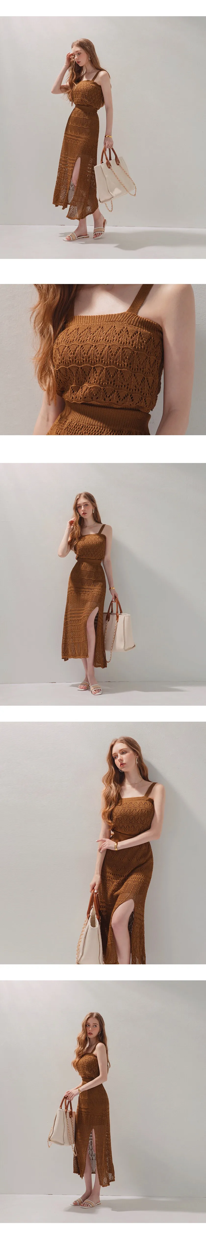 Ensemble Femme Bohème Tricoté – Haut Court et Jupe Longue en Crochet, Style Estival Chic