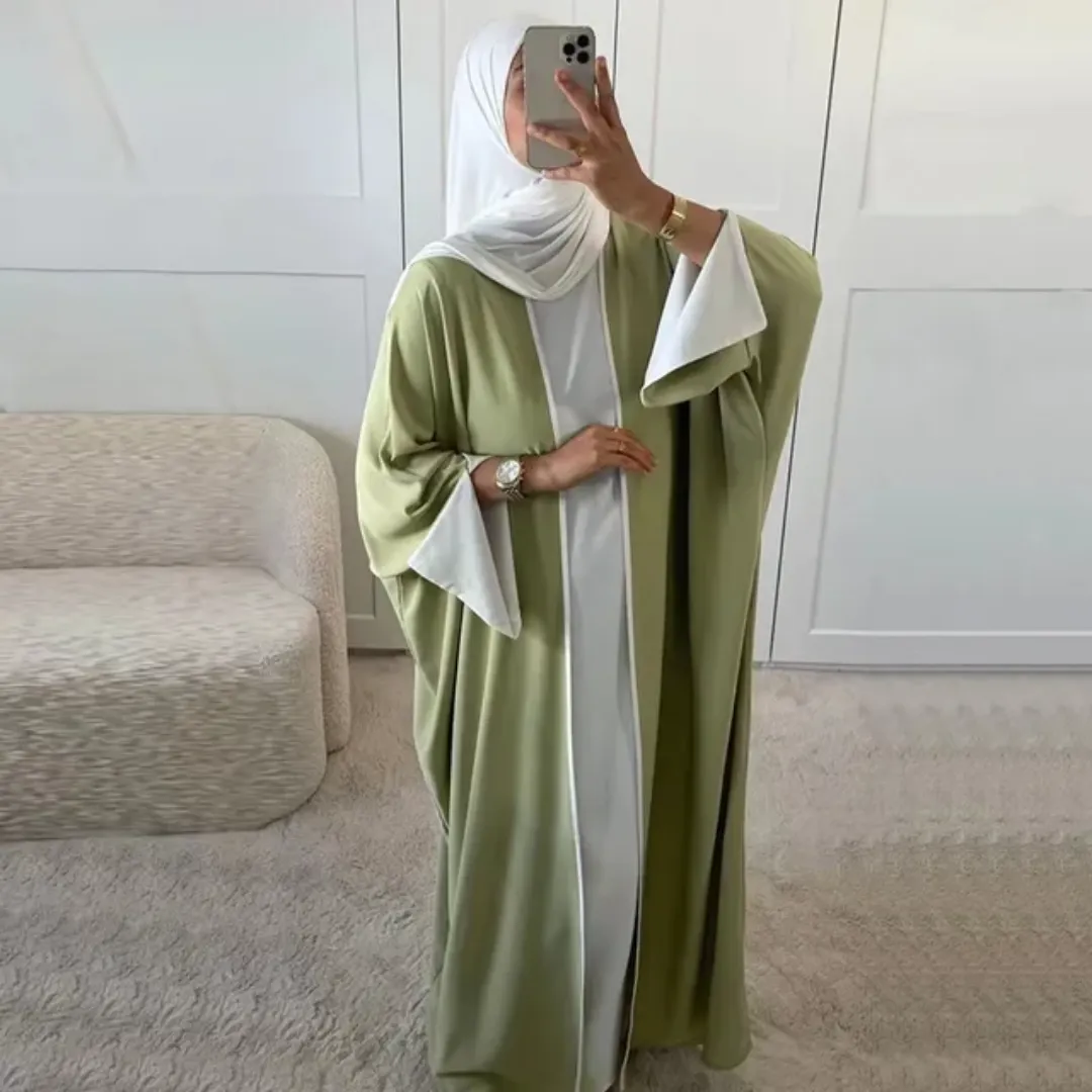 Abaya Kimono Dubaï 2024 en tissu Nida – Élégance moderne à manches fendues, doublure contrastée