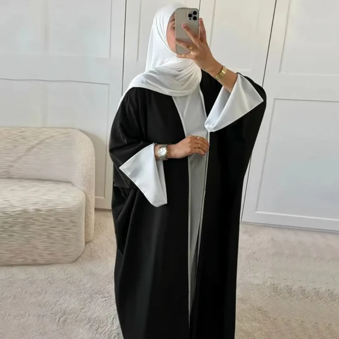 Abaya Kimono Dubaï 2024 en tissu Nida – Élégance moderne à manches fendues, doublure contrastée