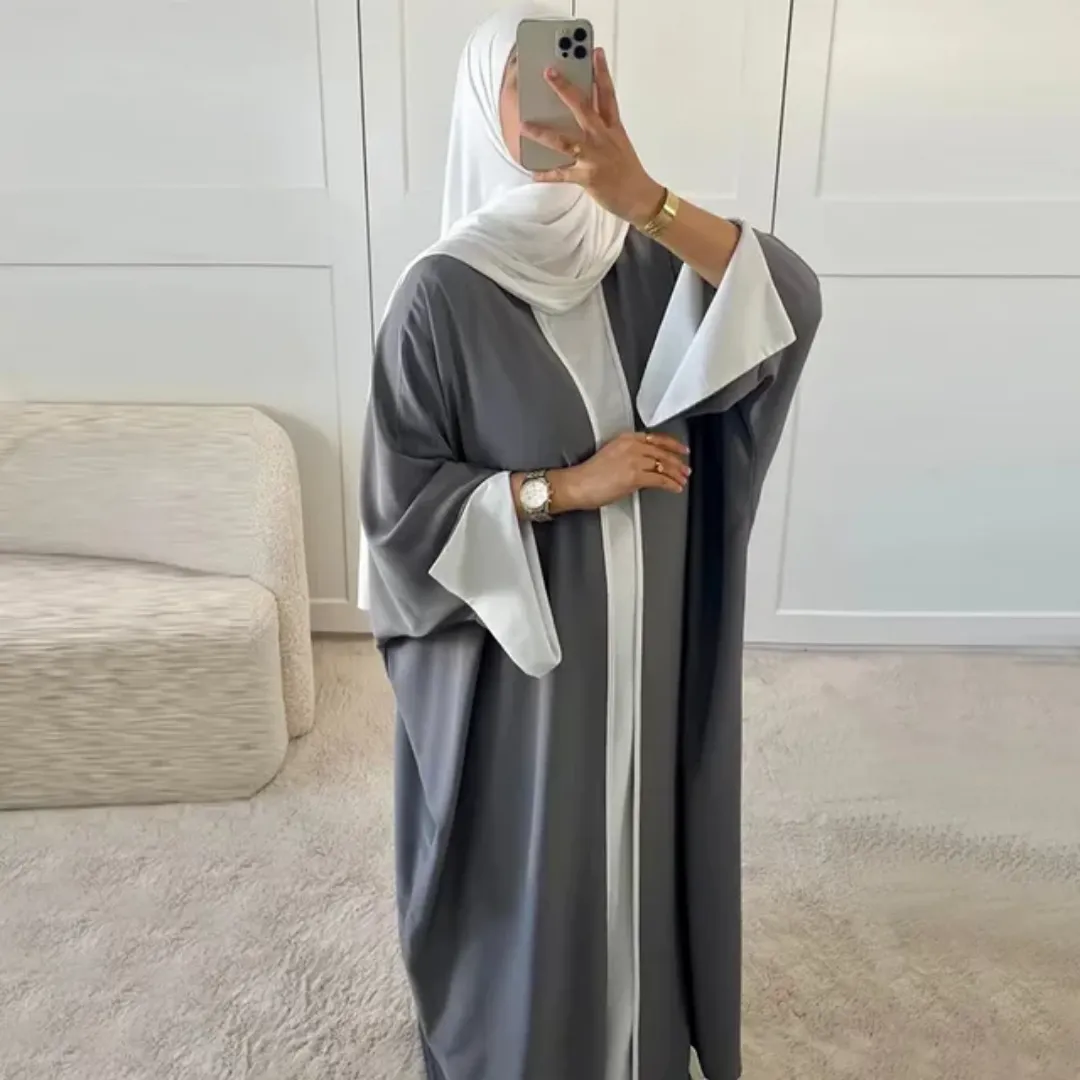 Abaya Kimono Dubaï 2024 en tissu Nida – Élégance moderne à manches fendues, doublure contrastée