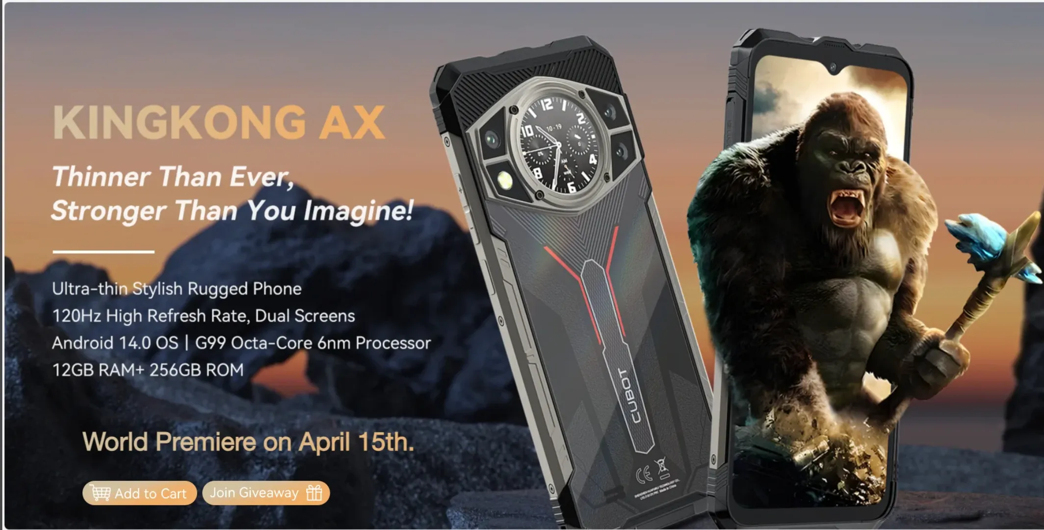 Cubot KINGKONG AX – Smartphone Android 14 Ultra-Robuste | 24 Go RAM, 256 Go ROM | Caméra 100MP | Écran 120Hz | Batterie 5100mAh | IP68/IP69K