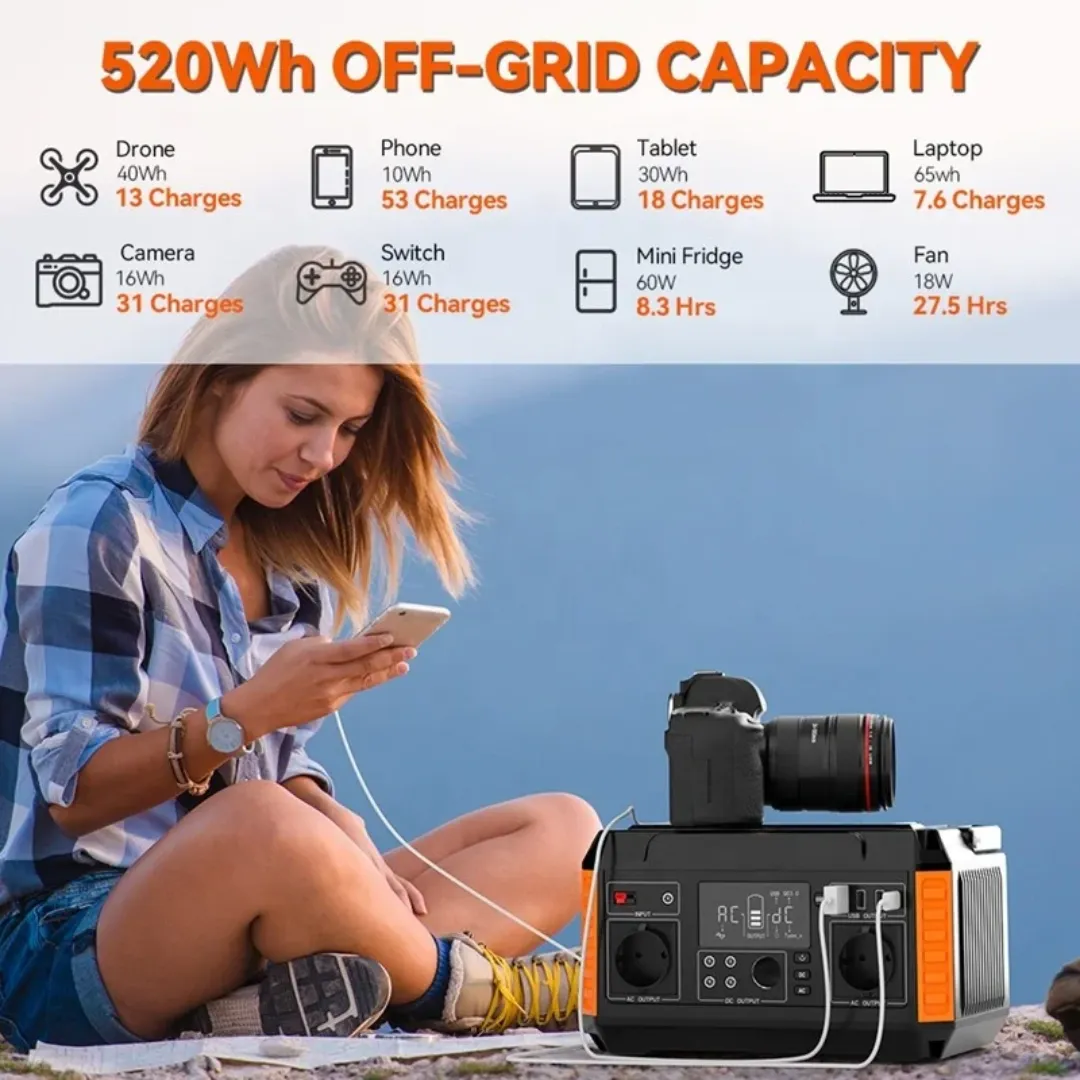 Générateur Solaire Portable 600W – Centrale Électrique d’Urgence au Lithium, 520Wh, Prises USB/AC/DC Type-C
