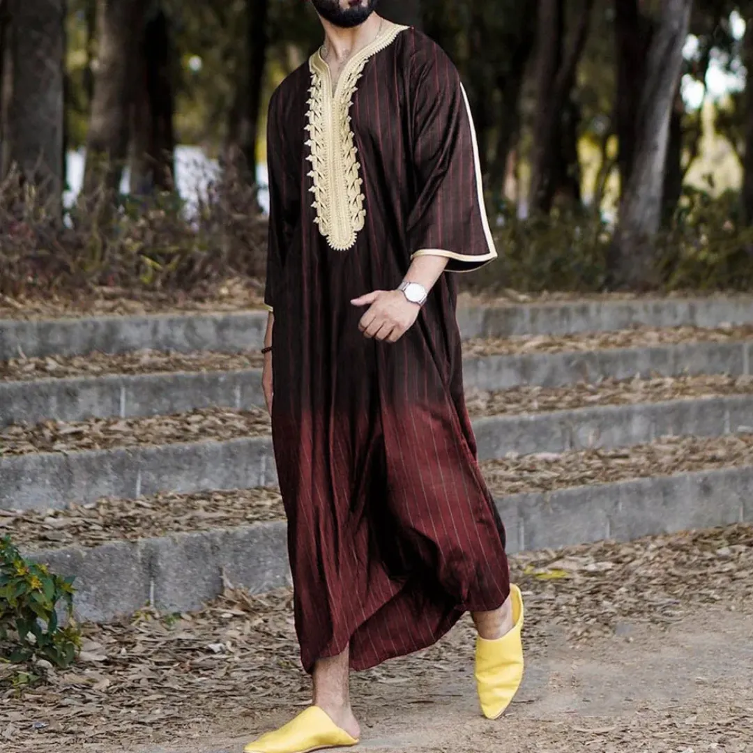 Gandoura Homme Orientale – Tunique Large Brodée à Manches Courtes, Style Dubaï Chic