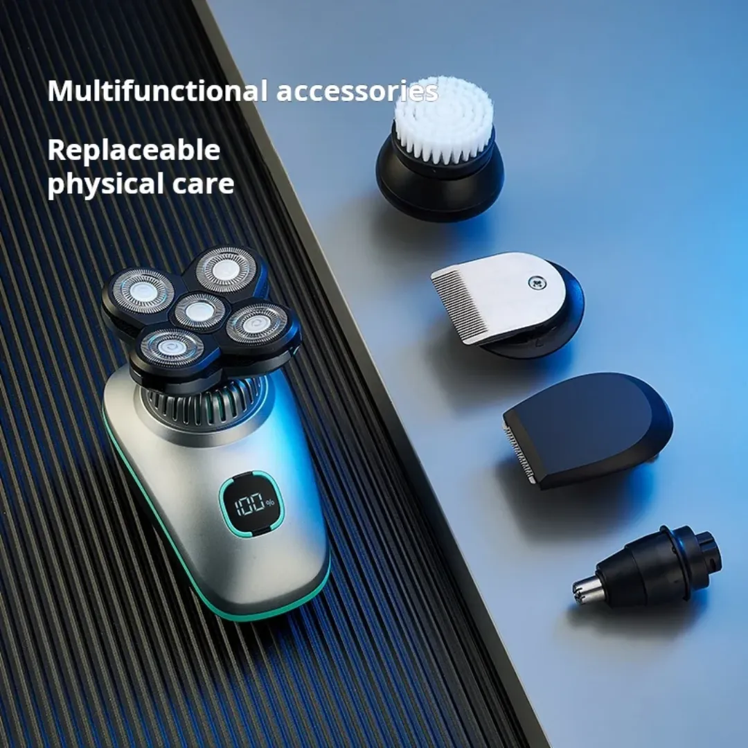 Rasoir Électrique Portable 5 Lames – Étanche IPX6, Rechargeable USB, Affichage LED, Kit de Toilette Homme
