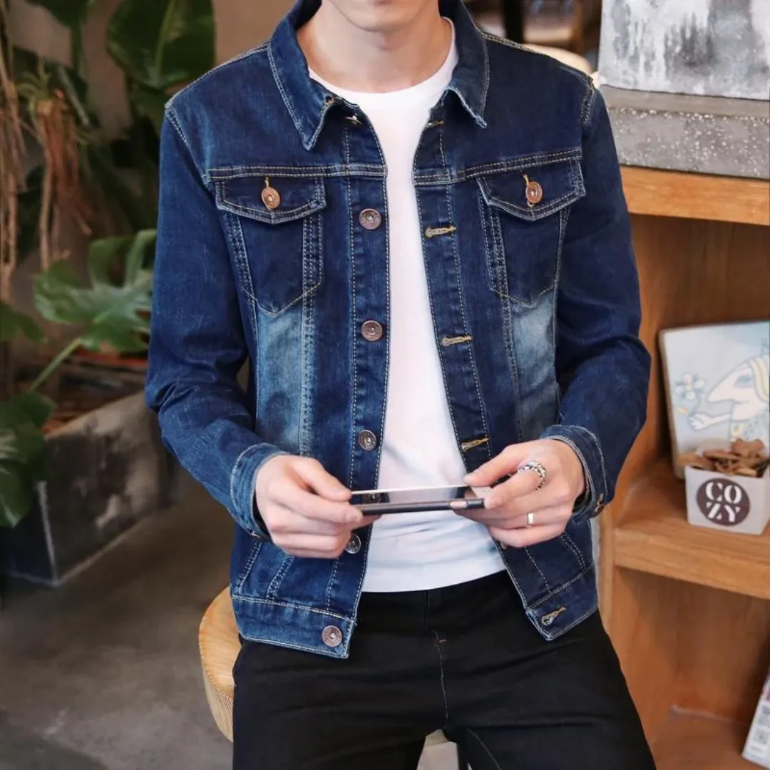 Veste en Jean Homme Style Streetwear – Coupe Décontractée, Boutonnage Classique