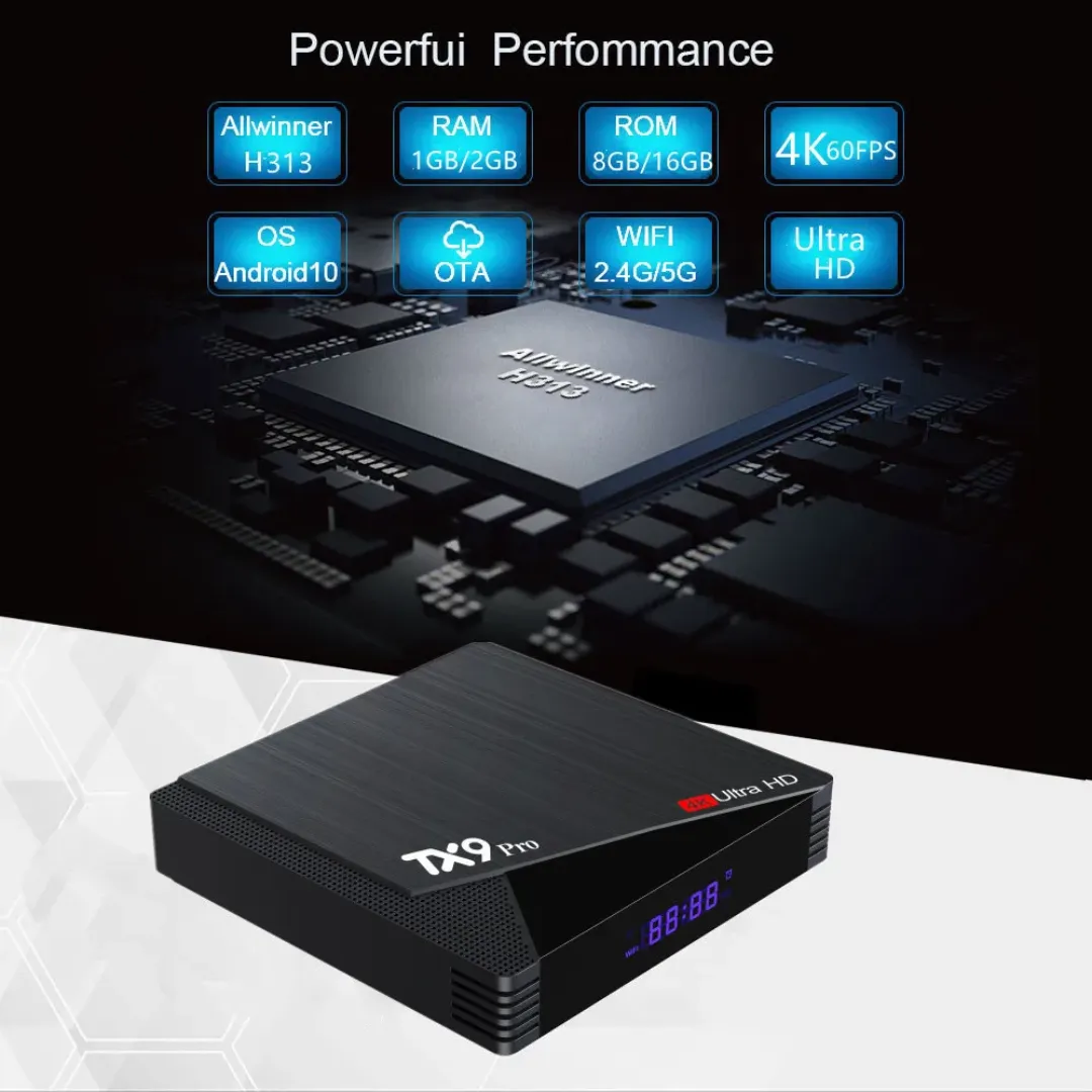 Box TV Android TX9 Pro – Android 10.0, 6K Ultra HD, WiFi intégré, 8 Go ROM – Décodeur intelligent multimédia