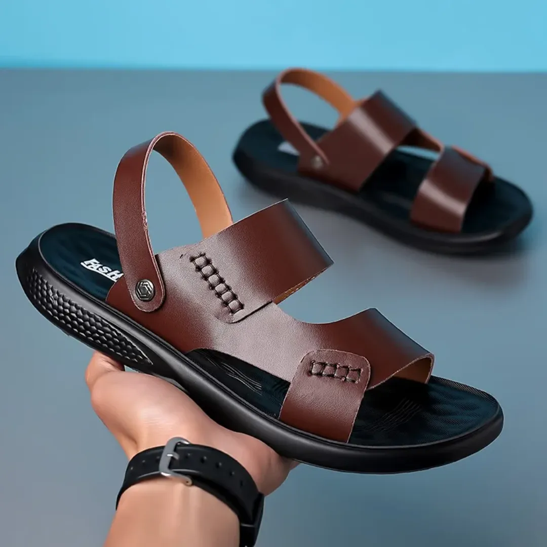 Sandale Homme Marron avec Bride Arrière – Chaussure Ouverte en Similicuir Résistant et Confortable