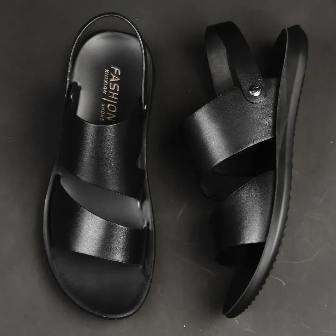Sandales Homme Noires avec Boucle d’Orteil – Design Moderne à Brides Multiples et Bride Arrière