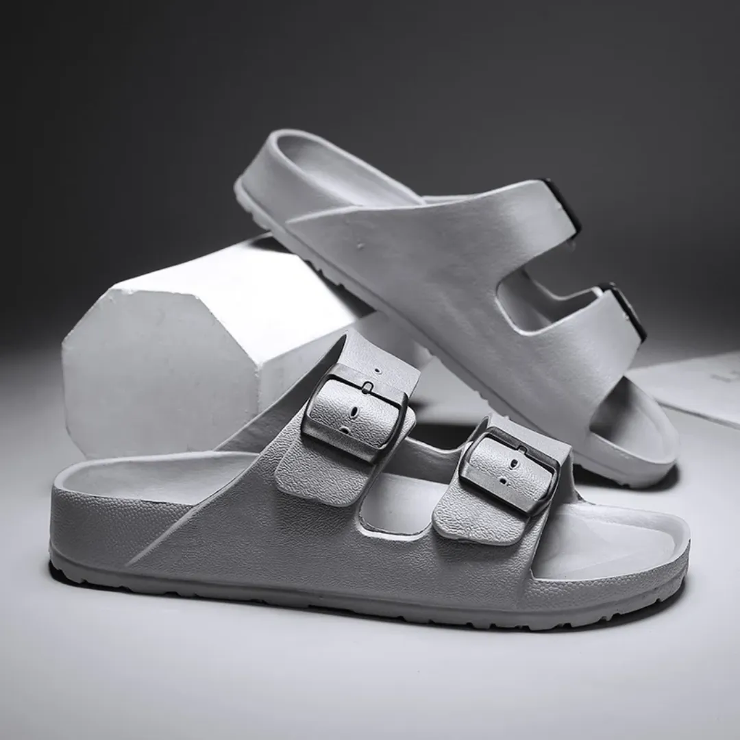 Sandales Homme WORLD-WIN – Claquettes Noires à Double Boucle Réglable, Confort et Style Minimaliste