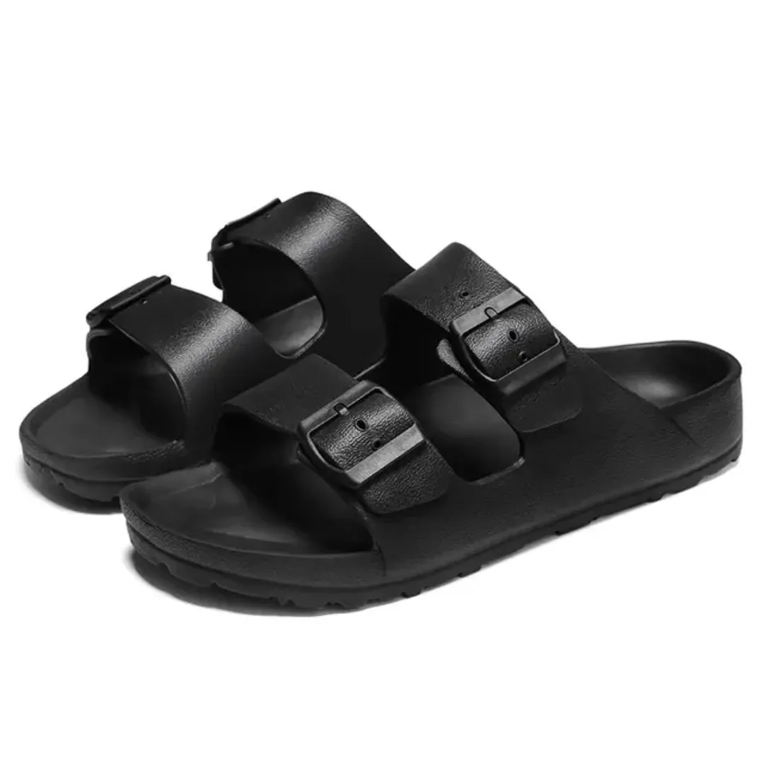 Sandales Homme WORLD-WIN – Claquettes Noires à Double Boucle Réglable, Confort et Style Minimaliste