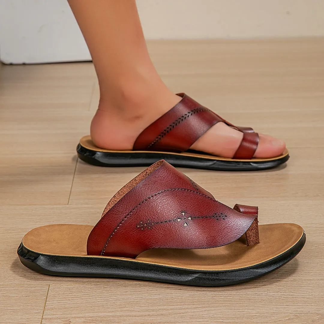 Sandale Homme Traditionnelle Marron – Claquette Orientale avec Boucle d’Orteil et Finition Brodée