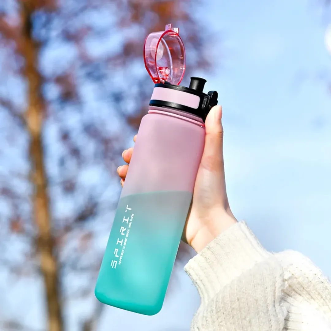 Bouteille d’Eau 1000ml Avec Paille – Étanche, Sport & Voyage – Design Dégradé Coloré