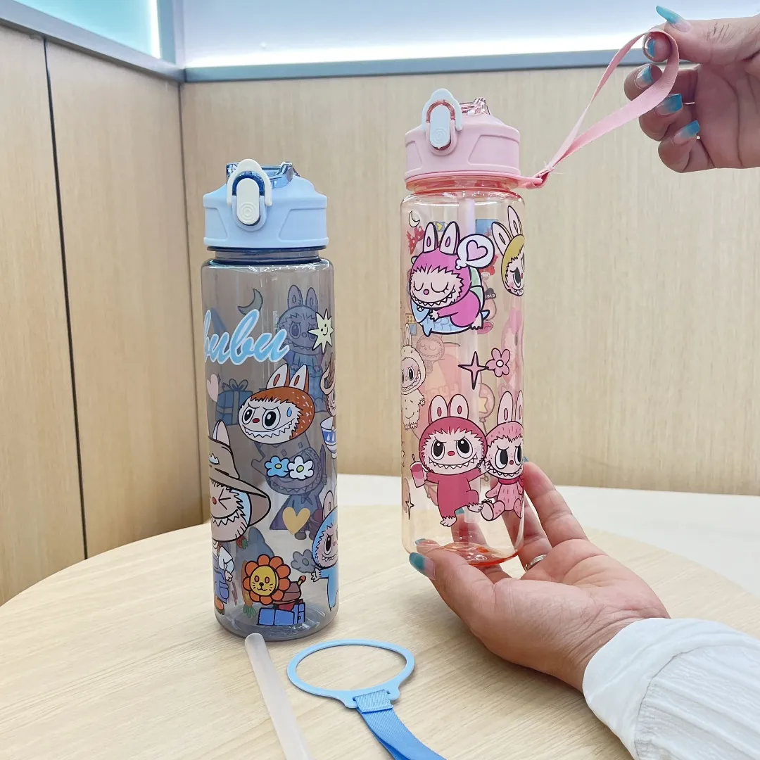 Bouteille Enfant Labubu 750ml Avec Paille – Étanche, BPA Free – Idéale École, Sport et Voyage