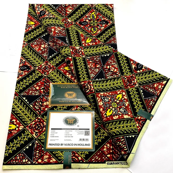 Pagne Wax Hollandais Vlisco – Imprimé Authentique, 6 Yards, Haute Qualité