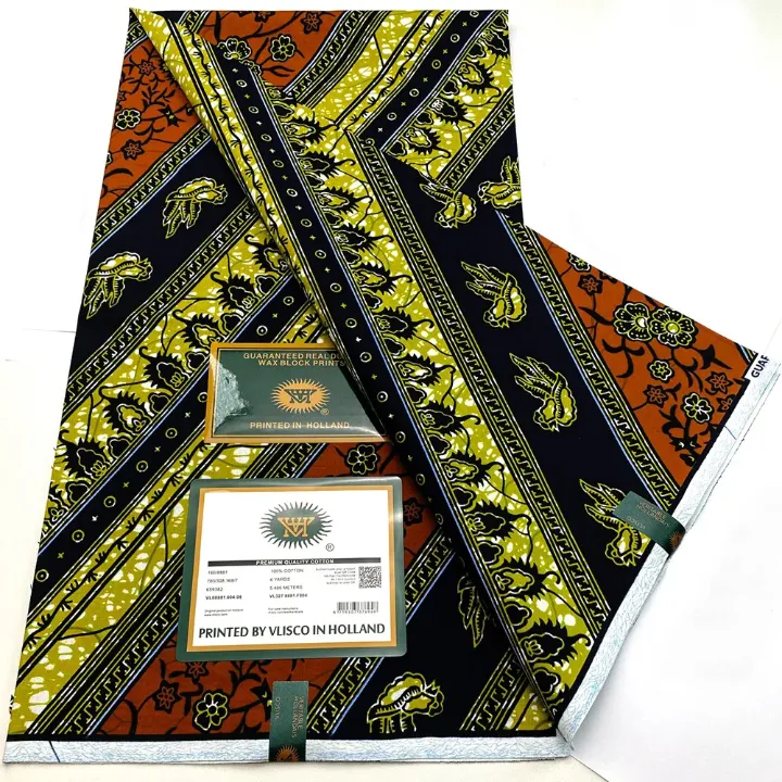 Pagne Wax Hollandais Vlisco – Imprimé Authentique, 6 Yards, Haute Qualité