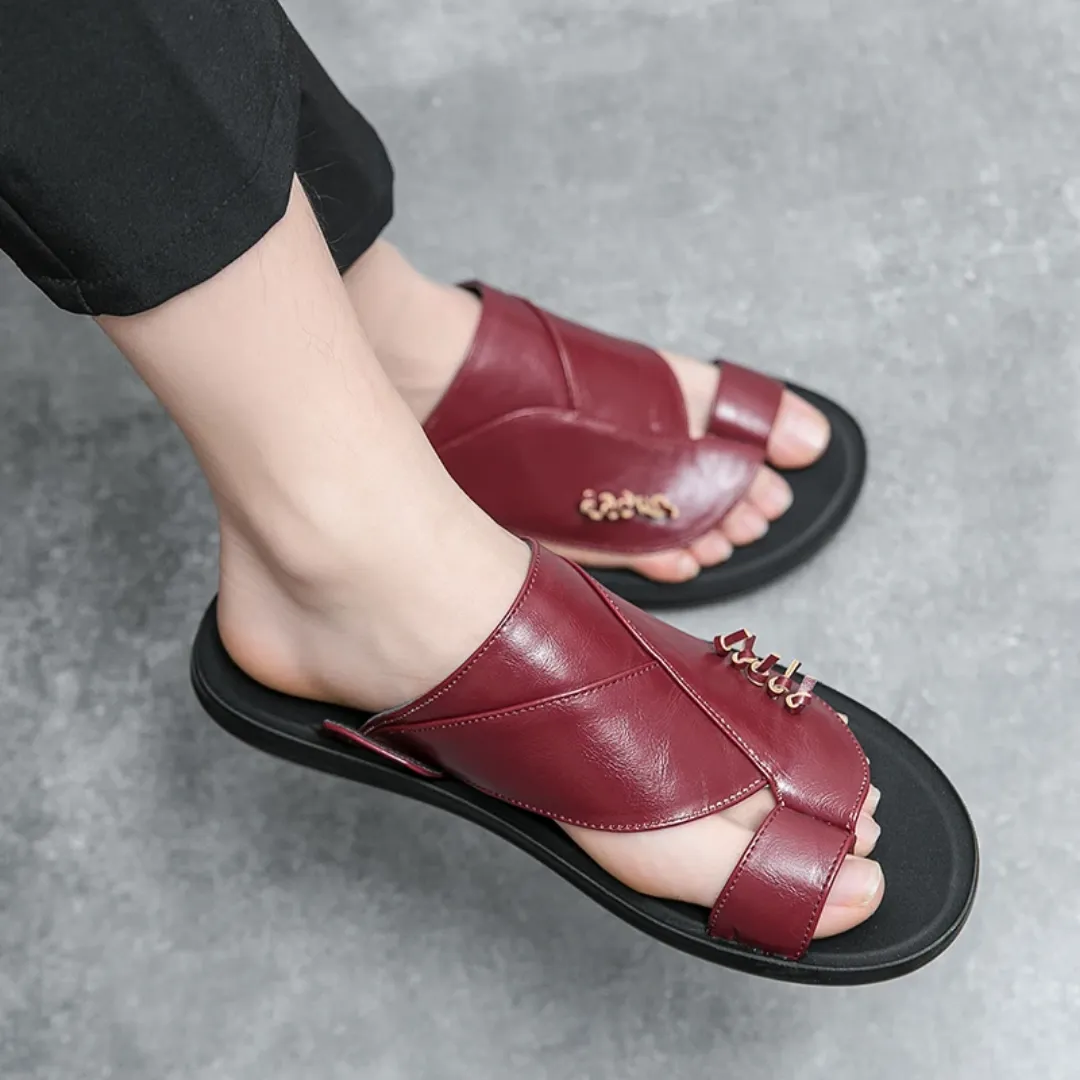 Sandale Homme Luxe Bordeaux – Design Oriental avec Boucle d’Orteil et Semelle Confortable