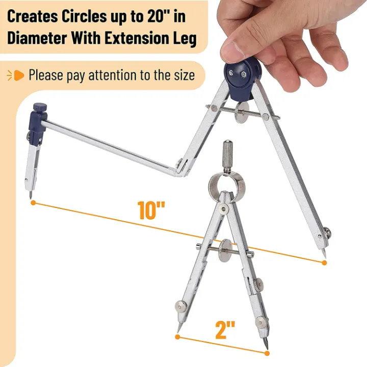 Ensemble de géométrie 7 pièces – Compas en métal avec accessoires pour école, dessin technique et mathématiques