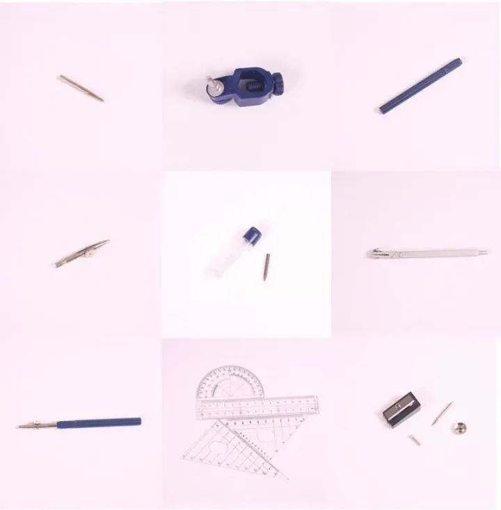 Ensemble de géométrie 7 pièces – Compas en métal avec accessoires pour école, dessin technique et mathématiques
