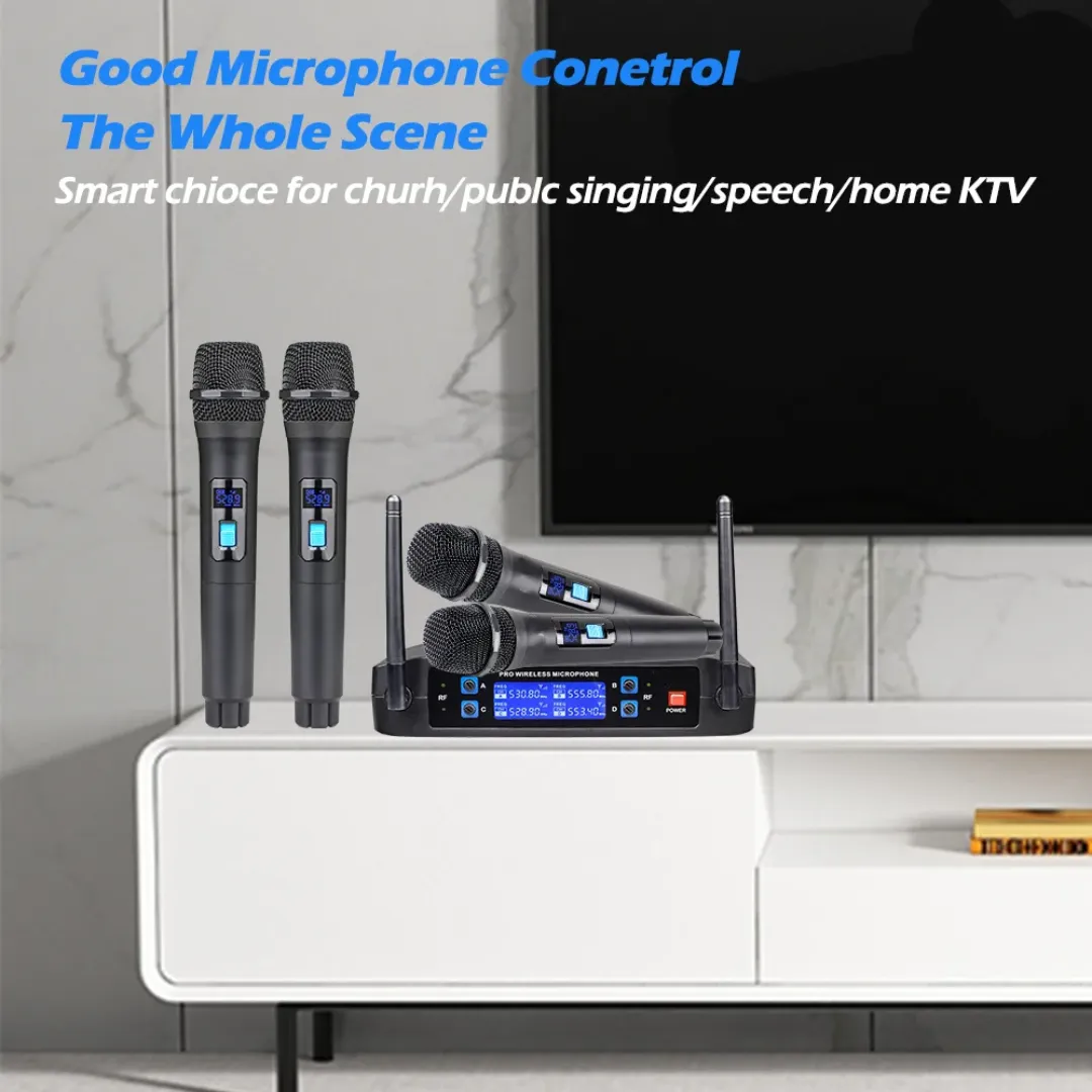 Microphone Sans Fil Professionnel VHF à 4 Canaux – Son Clair, Portée 50m, pour Événements et Spectacles