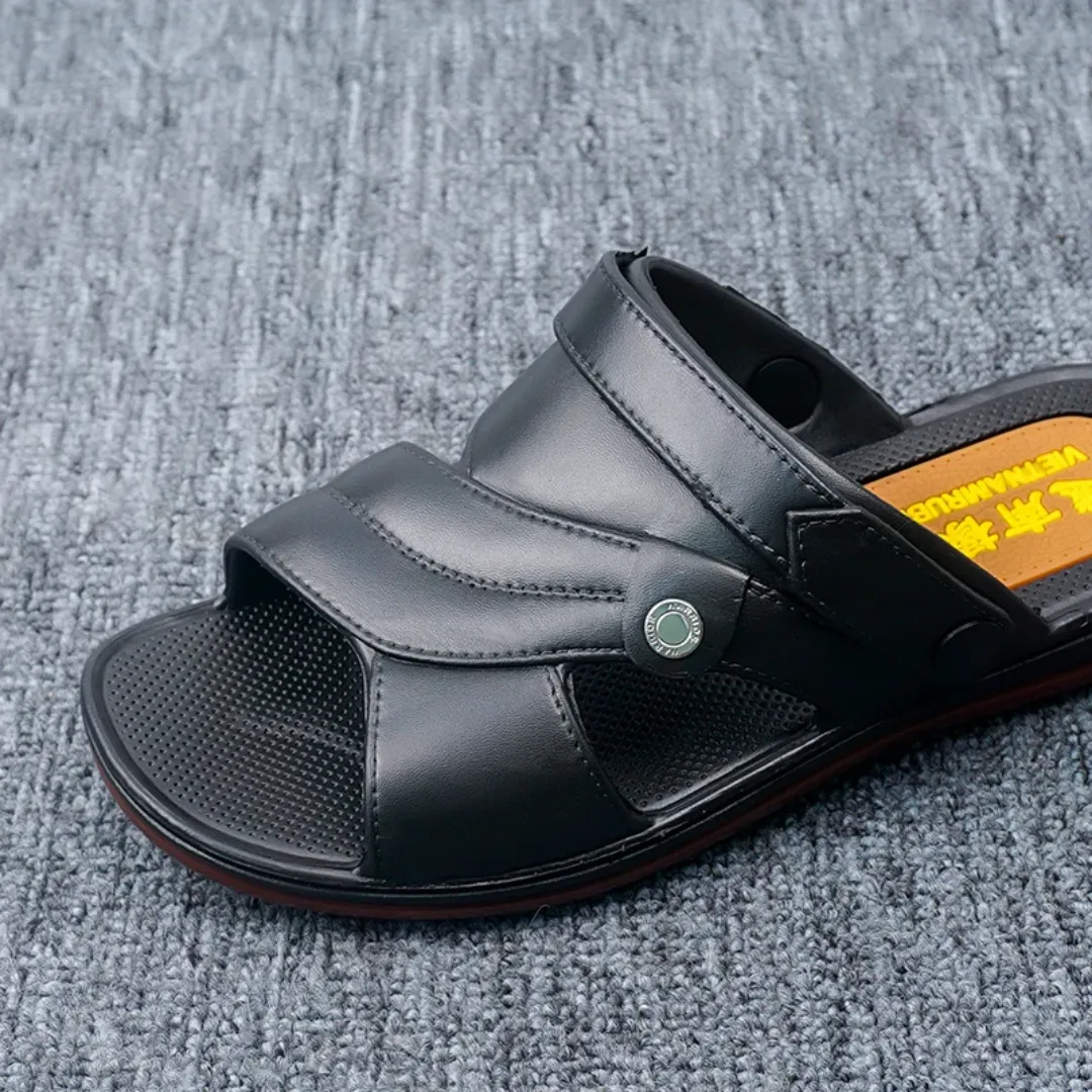 Sandales Hommes Confort Cuir Noir – Style Classique et Respirant