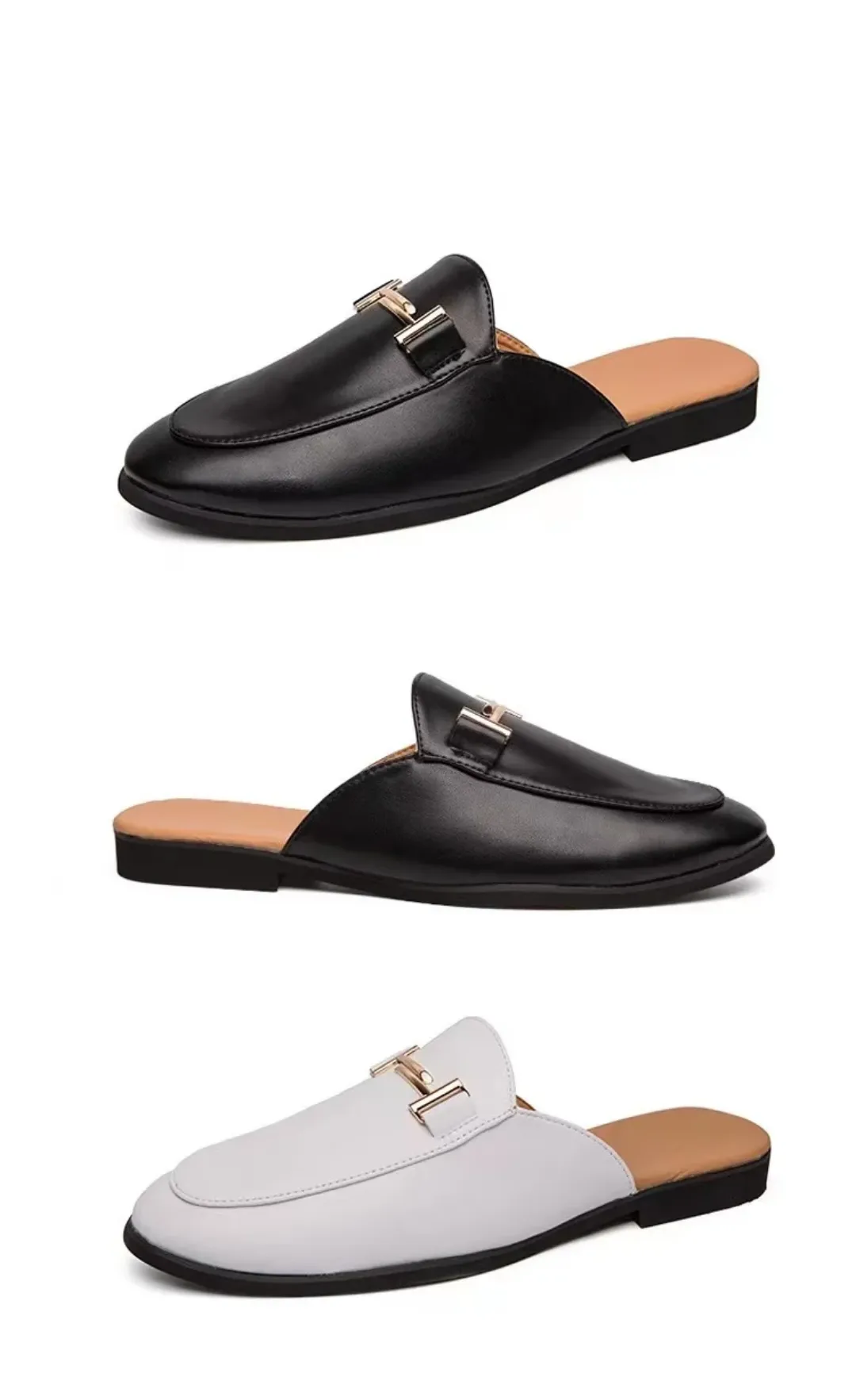 Mules Femme Élégantes en Simili Cuir – Style Classique avec Détail Doré