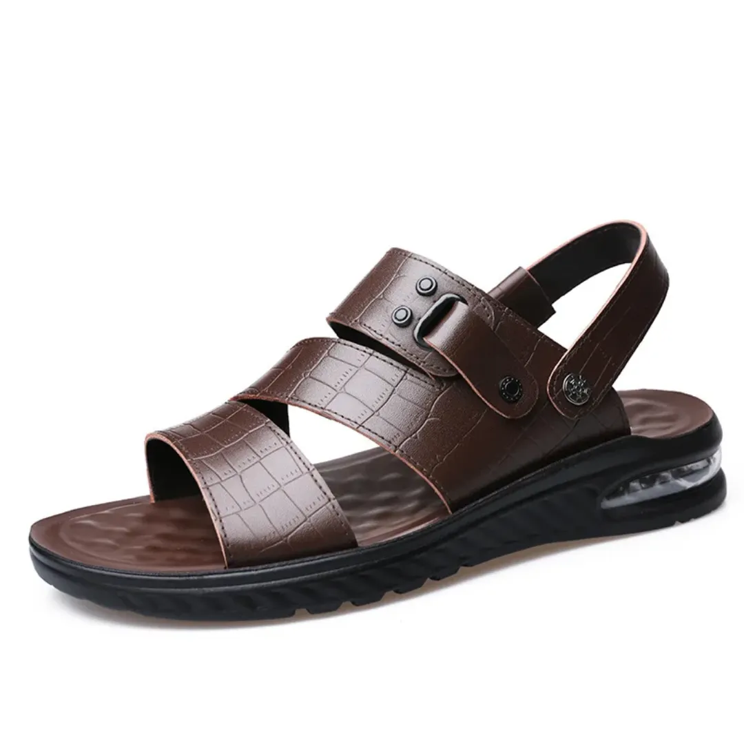 Sandales Homme Antidérapantes en Simili Cuir – Look Croco Noir, Confort et Élégance